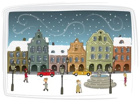 Town in winter Stock Illustration