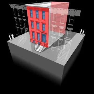 Townhouse with additional wall insulation and  new windows Stock Illustration