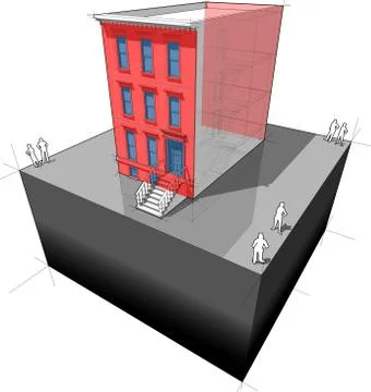 Townhouse with additional wall insulation and  new windows Stock Illustration