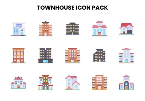 Townhouse Flat Set Icons Pack Ilustración de archivo