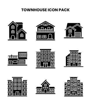 Townhouse Glyph Vector Icons Pack Ilustración de archivo