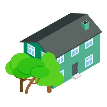 Townhouse icon isometric vector. Two storey residential building and green tree Ilustración de archivo