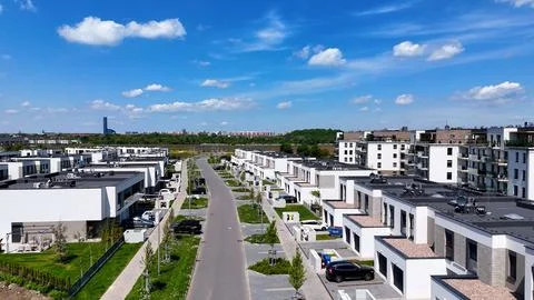 Townhouses, new residential complex, developer, aerial photography, Wroclaw,  Stock Photos