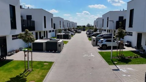 Townhouses, new residential complex, developer, aerial photography, Wroclaw,  Stock Photos
