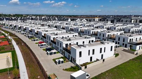 Townhouses, new residential complex, developer, aerial photography, Wroclaw,  Stock Photos