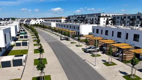 Townhouses, new residential complex, developer, aerial photography, Wroclaw,  Stock Photos
