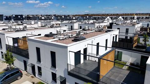 Townhouses, new residential complex, developer, aerial photography, Wroclaw,  Stock Photos