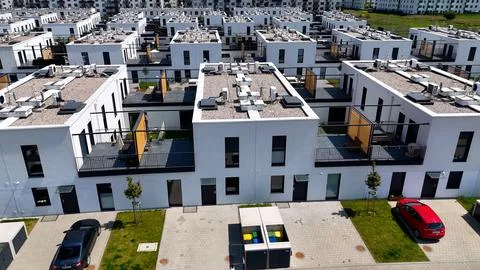 Townhouses, new residential complex, developer, aerial photography, Wroclaw,  Stock Photos