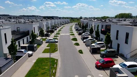 Townhouses, new residential complex, developer, aerial photography, Wroclaw,  Stock Photos