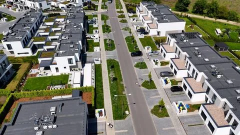 Townhouses, new residential complex, developer, aerial photography, Wroclaw,  Stock Photos