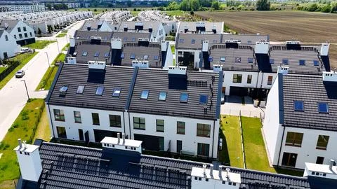 Townhouses, new residential complex, developer, aerial photography, Wroclaw,  Stock Photos