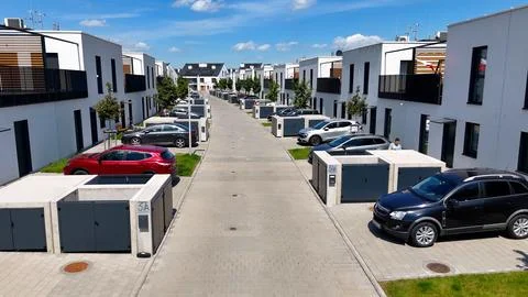 Townhouses, new residential complex, developer, aerial photography, Wroclaw,  Stock Photos