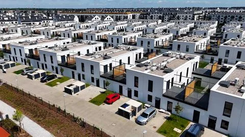 Townhouses, new residential complex, developer, aerial photography, Wroclaw,  Stock Photos