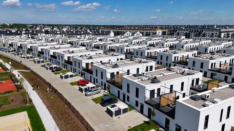 Townhouses, new residential complex, developer, aerial photography, Wroclaw,  Stock Photos