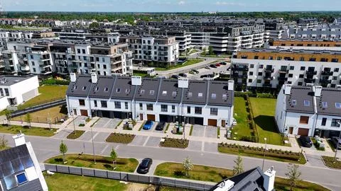Townhouses, new residential complex, developer, aerial photography, Wroclaw,  Stock Photos