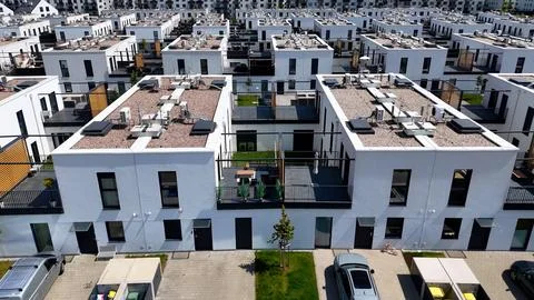 Townhouses, new residential complex, developer, aerial photography, Wroclaw,  Stock Photos