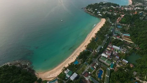 Townscape with people on sea beach at summer sunny day Stock Footage