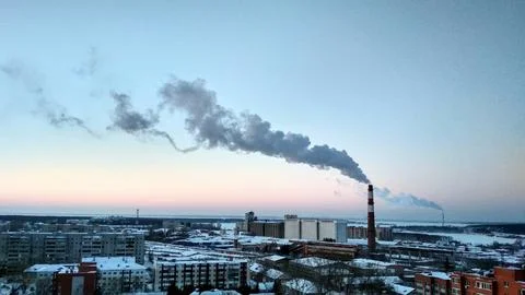 Toxic emissions into the atmosphere in the small town of Berdsk Stock Photos