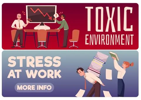 Toxic environment and stress at work banners or cards flat vector illustration. Stock Illustration