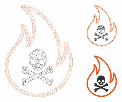 Toxic Fire Vector Mesh Carcass Model and Triangle Mosaic Icon Stock Illustration
