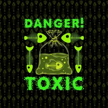 Toxic fish in bag, skeleton, warning danger. Stock Illustration