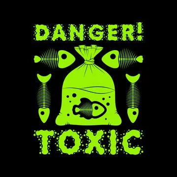 Toxic fish in bag, skeleton, warning danger Stock Illustration