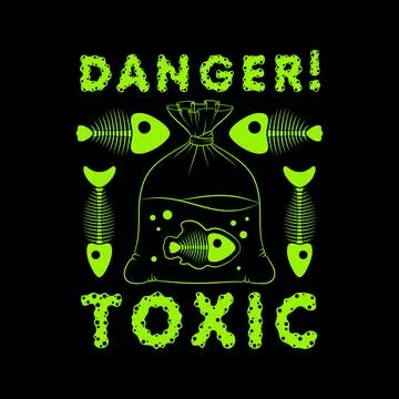 Toxic fish in bag, skeleton, warning danger Stock Illustration