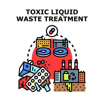 Toxic liquid waste treatment process concept Stock Illustration