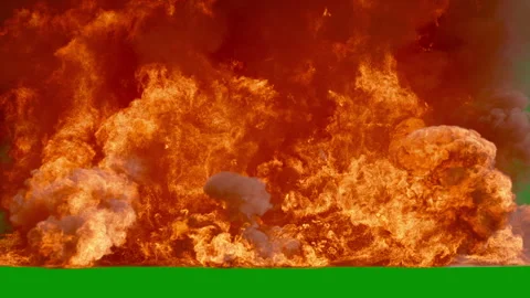 Toxic Oil Fire Explosion 2 Speeds - Green Screen Background HD 24p Stock Footage 344304177