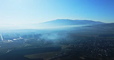 Toxic Particle Air Pollution In Sofia Bulgaria City Hidden In Mist Haze Aerial Stock-Footage 300441196