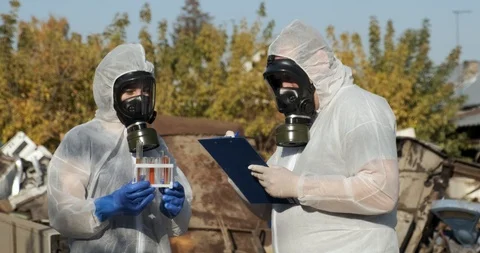 Toxic samples were collected by scientists at waste landfill, landfill Stock Footage 119052306