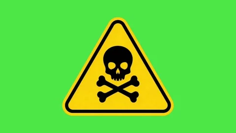 Toxic Substance Hazard Warning Sign on Green Screen - Yellow Triangle with Skull 库存影片 335353416