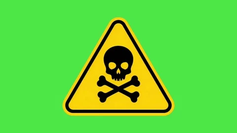 Toxic Substance Hazard Warning Sign on Green Screen - Yellow Triangle with Skull Vídeos de archivo 335353418