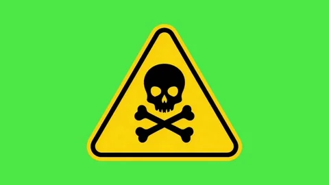 Toxic Substance Hazard Warning Sign on Green Screen - Yellow Triangle with Skull Vídeos de archivo 335353443