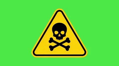 Toxic Substance Hazard Warning Sign on Green Screen - Yellow Triangle with Skull Vídeos de archivo 335353454