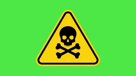 Toxic Substance Hazard Warning Sign on Green Screen - Yellow Triangle with Skull Vídeos de archivo 335353467