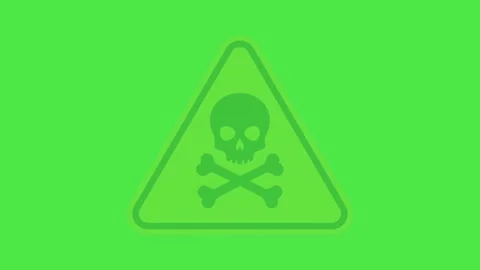 Toxic Substance Hazard Warning Sign on Green Screen - Yellow Triangle with Skull Vídeos de archivo 335353501