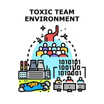 Toxic team environment causing workplace and digital pollution Stock Illustration