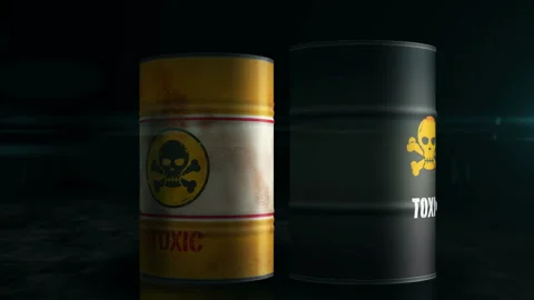 Toxic warning barrels metal containers Stock Footage 315097515