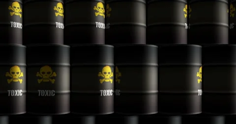 Toxic warning barrels in row endless Stock Footage 315097829