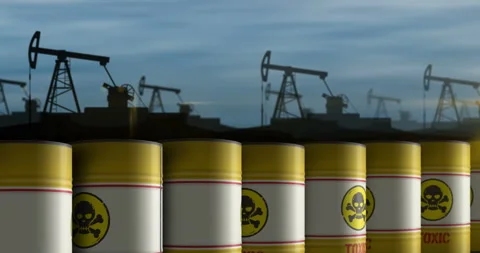 Toxic warning barrels in row endless Stock Footage 315157335