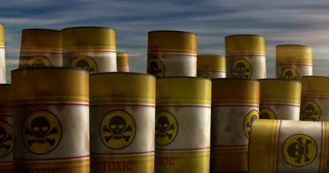 Toxic warning barrels in row Stock Footage 315097831