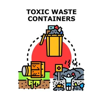 Toxic waste containers disposing environmental pollution problem Stock Illustration