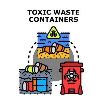 Toxic waste containers polluting environment concept Stock Illustration