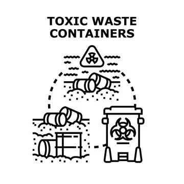 Toxic waste containers polluting environment concept Stock-Illustration