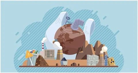 Toxic waste from human. Global warming, climate change, plastic pollution and Stock Illustration