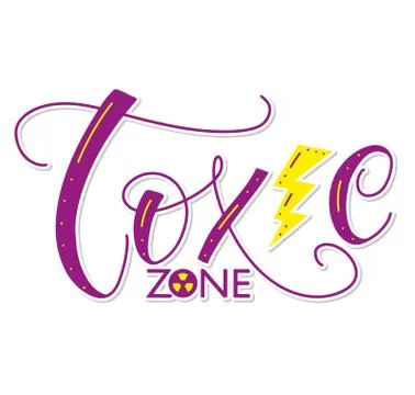 Toxic zone, colored lettering with lightning and danger sign. Stock Illustration