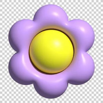 Toy 3D flower is floating on transparent canvas, showing six lilac petals and Stock Illustration