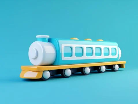 Toy 3d train with wheels on electric blue surface Stock Illustration