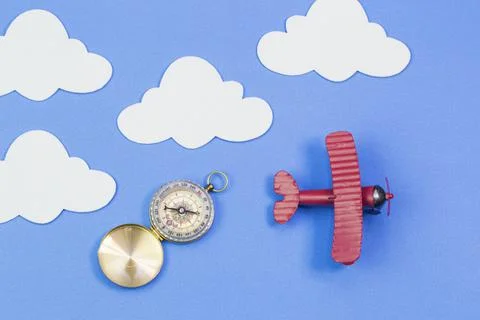 Toy airplane on a background of blue sky Stock Photos